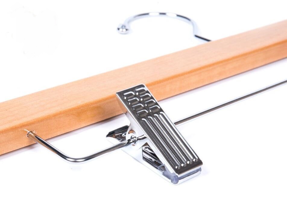 Wooden Skirt pant hanger Polish chrome plated clips Nature color NF112