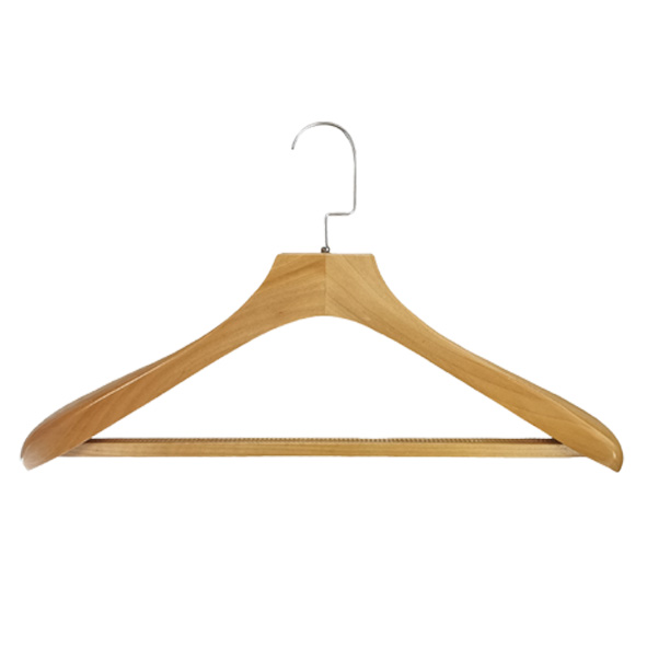 Natural Solid Wood Suit Coat Clothes Hanger with Non-Slip Pant Bar Natural Solid Wood Suit Coat Clothes Hanger with Non-Slip Pant Bar
