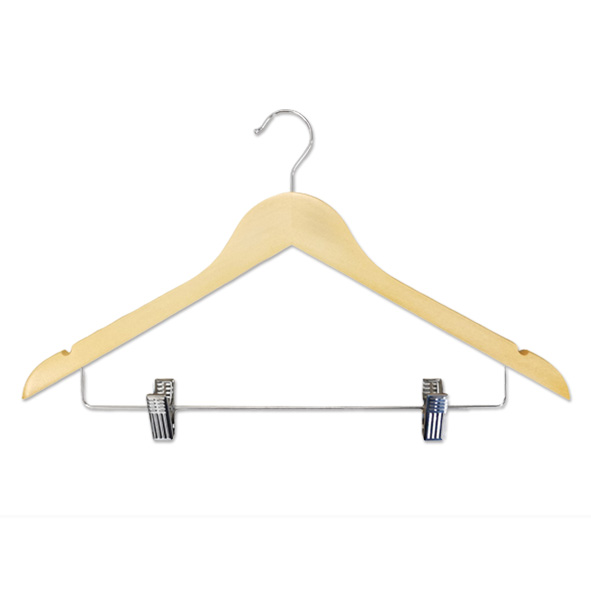 Natural Wooden Clothes Suit Coat Hangers with Adjustable Heavy-Duty Clips Natural Wooden Clothes Suit Coat Hangers with Adjustable Heavy-Duty Clips