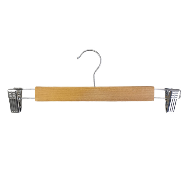 Solid Natural Wooden Pants Skirt Hangers with 2 Adjustable Anti-Rust Clips Solid Natural Wooden Pants Skirt Hangers with 2 Adjustable Anti-Rust Clips